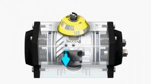 Работа пневматического привода с пружинным возвратом