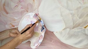 Пионы маслом. Бутон по середине