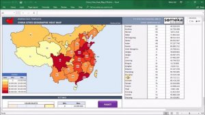 China Heat Map Excel Template - Automatic City / State Coloring