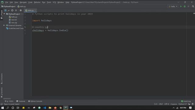 Python scripts to Print Holidays of any Country |nullhackers|