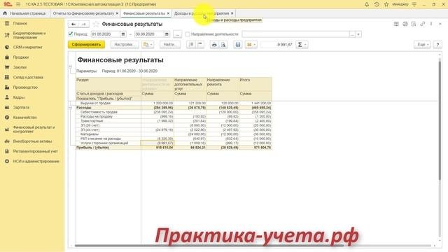 Отчеты по направлениям деятельности в 1С Комплексная автоматизация 2 и ERP 2