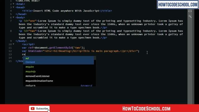 Insert HTML Code anywhere With JavaScript - HowToCodeSchool.com