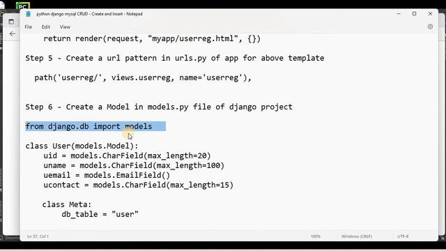 Python Django Mysql - CRUD Example Part 1 - Create and Insert in Mysql Database