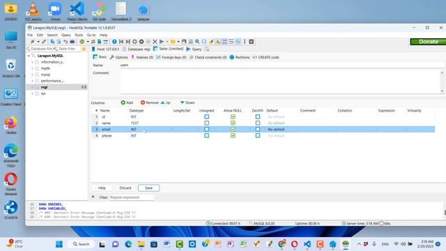 Laragon: Database create and Table create in mysql смотреть онлайн