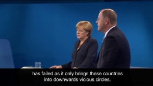 Angela Merkel defends Greek austerity measures in leadership debate