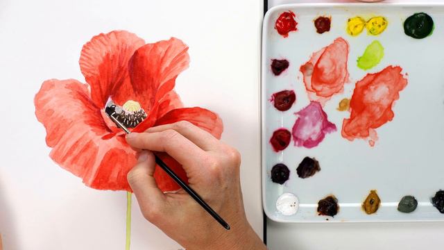 How to paint a watercolor poppy | Good flower painting class with Anna Mason смотреть онлайн