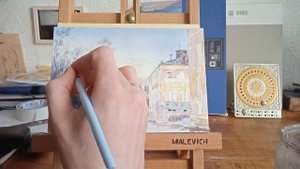 Миниатюра. Городской пейзаж Акварельными красками