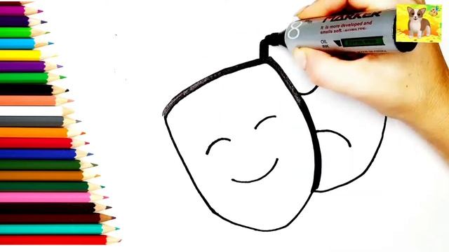 Маска рисунок для детей.Маска Маскарад.Детская раскраска. смотреть онлайн