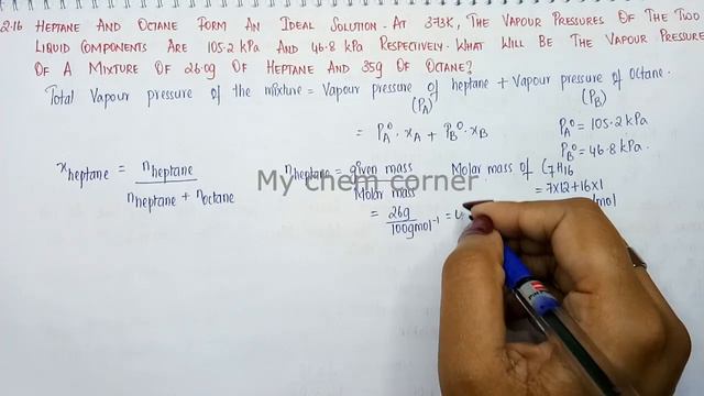 Heptane and octane form an ideal solution. At 373K, Vapour pressure of the two liquid components ar