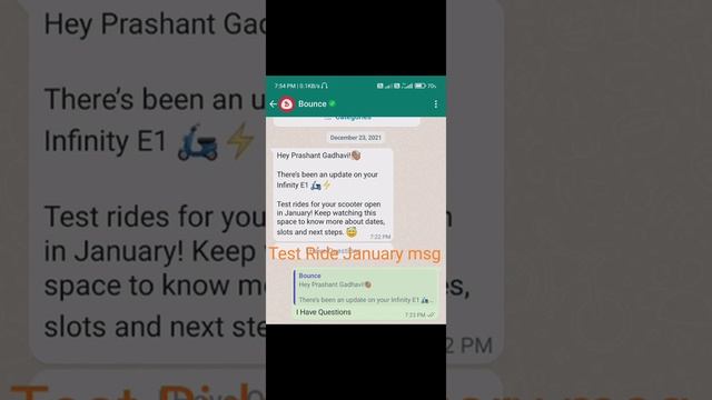 BOUNCE INFINITY E1, Test Ride, Finance, Pre Book, official messages