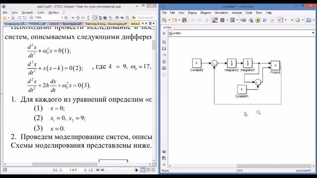 ТАУ. Matlab/SIMULINK Фазовые портреты нелинейных и линейных диф. уравнений