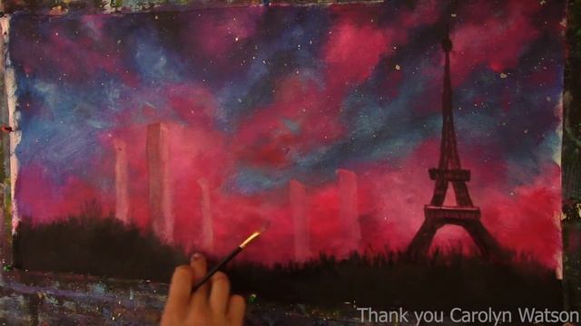 Романтический пейзаж Девушка с шариками Эйфелева башня ночная картина как нарисовать. Урок рисовани смотреть онлайн