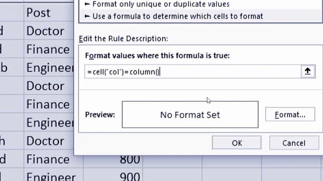 Highlight of active column in excel