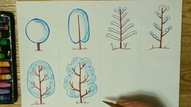 ДЕРЕВО. Как нарисовать зимнее дерево карандашами для детей (8 вариантов). Tree draw Рисуем вместе