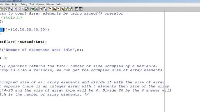 Program 77 #P77 - C program to count Array elements by using sizeof operator #C198