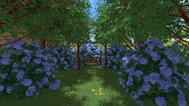 Цветущий сад весной и летом. 3D визуализация.