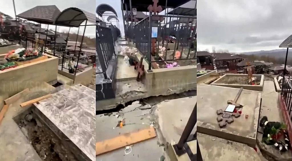 В Сочи Барановское кладбище ползет в овраг