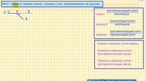 ОГЭ по математике.  ГЕОМЕТРИЯ.  №12.  Найти ТАНГЕНС, СИНУС, КОСИНУС