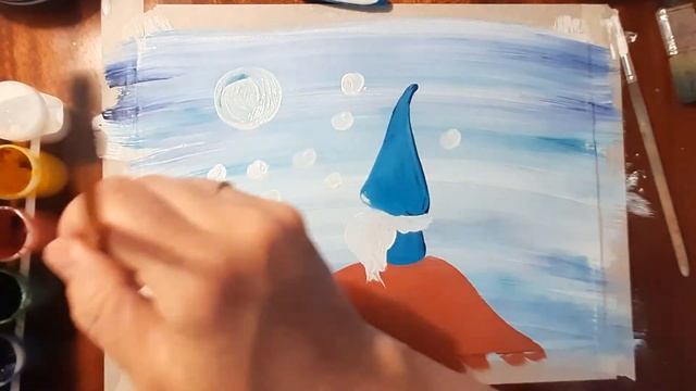 Как нарисовать гнома- звезочета красками гуашь. Правополушарное рисование, рисуем гнома. смотреть онлайн