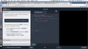 Codecademy Walkthrough Java 5. Boolean Operators: Precedence