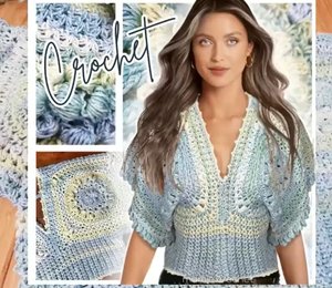 Блуза крючком на все размеры. Бабушкин квадрат