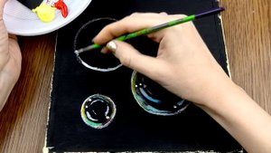 Как рисовать пузыри на черном холсте акриловой краской! для начинающих на холсте, Шаг за шагом