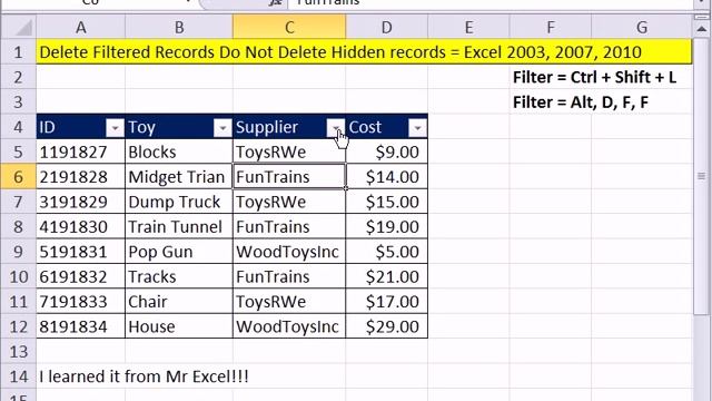 Excel Magic Trick 888: Delete Filtered Records Do Not Delete Hidden Records смотреть онлайн