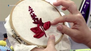 Цветущий базилик из лент. Ручная работа