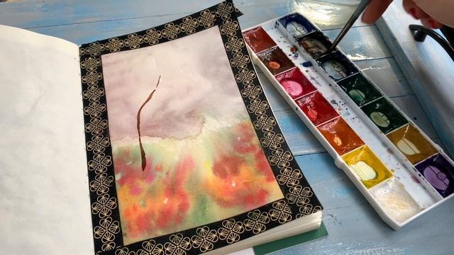 Осенний пейзаж акварелью для начинающих! Очень легкий и эффектный рисунок поэтапно.