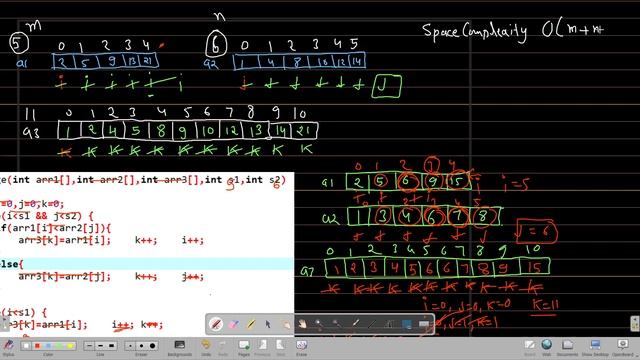 time and space complexity of merging two sorted arrays