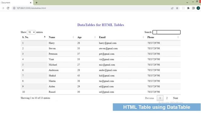 HTML Table using DataTables | Table plug-in for JQuery