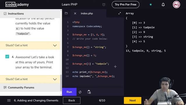 Learning PHP with CodeAcademy Functions part 6 arrays смотреть онлайн