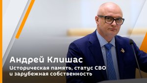 Андрей Клишас. Историческая память, статус СВО и зарубежная собственность