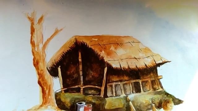 How to draw a hut landscape scenery step by step tutorial for beginners смотреть онлайн