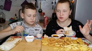 Mukbang Шаурма домашняя, Нагетсы, Фри, Кольца