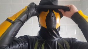 Latex spiderman catsuit and mask layering