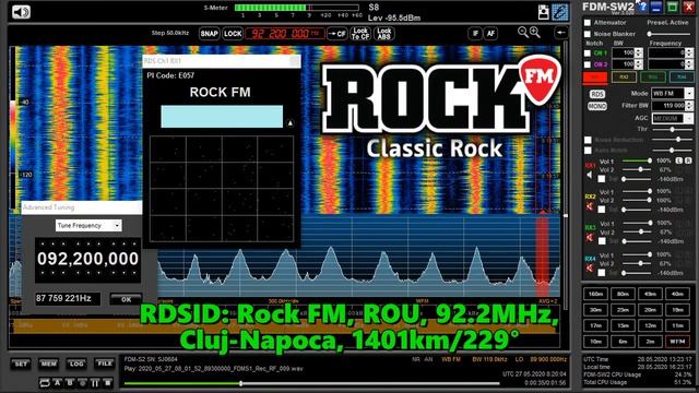 27.05.2020 08:19UTC, [Es, QRP], Rock FM, Румыния, 92.2МГц, 1401км, 100Ватт