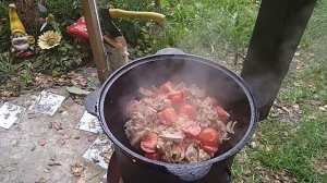 ЧАХОХБИЛИ ИЗ СВИНИНЫ В КАЗАНЕ НА КОСТРЕ