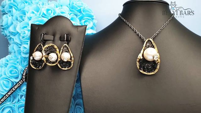 Комплект с жемчугом Black style Gold