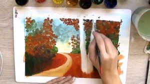 Как нарисовать осень. Рисуем Осенний пейзаж "Березки" гуашью.