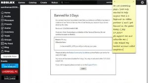 Roblox : I Got Banned for 3 days