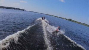 wakeboard behind the boat