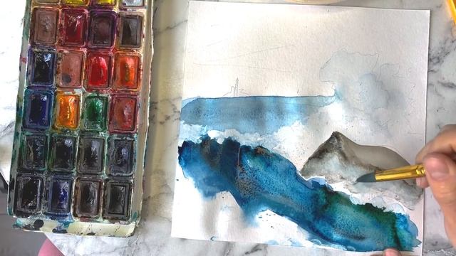 Морская пена акварелью КАК РИСОВАТЬ АКВАРЕЛЬЮ HOW TO USE WATERCOLOR 수채화 사용 방법 море акварелью