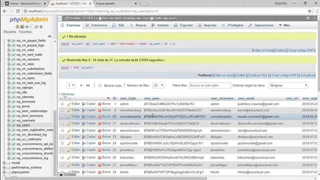 Administrar los usuarios y cambiar contraseña de Wordpress con PHPMyAdmin (Base de datos) смотреть онлайн