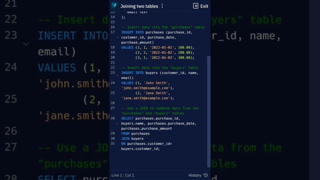 Simple SQL code || Joining  two tables || Structured Query Language #programming #sql