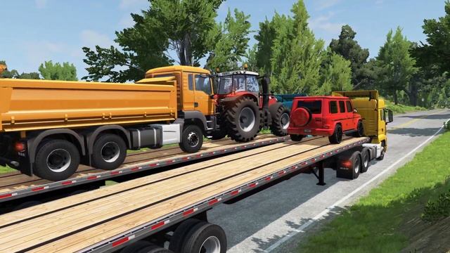 Flatbed Trailer Cars Transportation with Slide Color - Car vs Speed Bump vs Deep Water #-2 - BeamNG смотреть онлайн