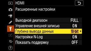 Настройка вывода 10 bit сигнала. Включение N-LOG.