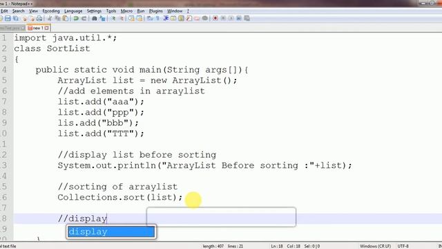 Sort ArrayList elements  in java Program Code : Example