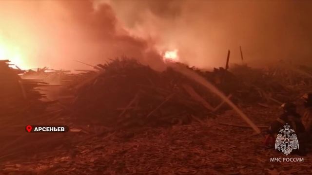 В Арсеньеве потушили пожар в районе завода по обработке дерева.