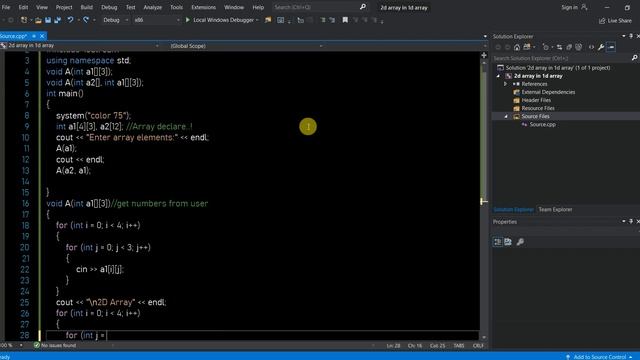How to convert 2D array in 1D array in c/c++ | Easy Method | FAST NU CFD|[Please Compile]